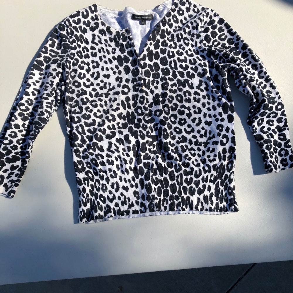 White leopard print cardigan